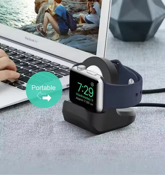 Valente Apple Watch charging stand grey MagSafe charger puck slot view