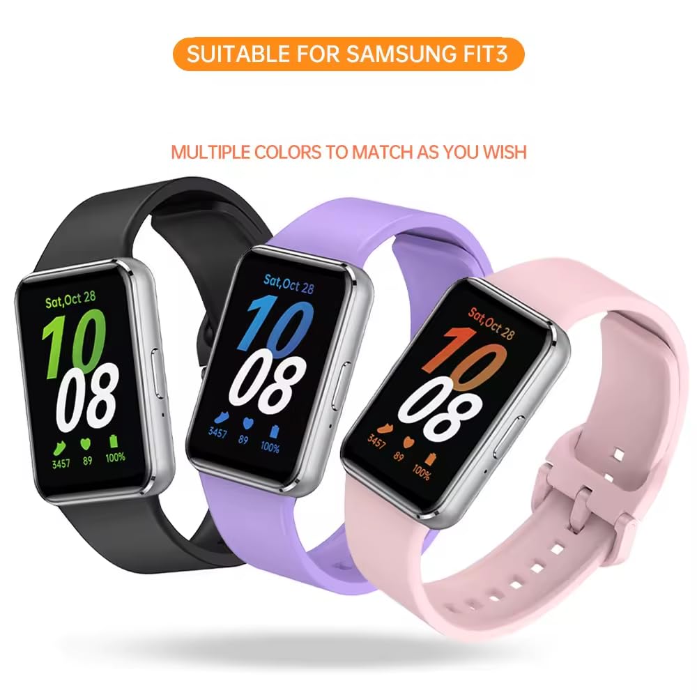 Valente Silicone Watch Straps Compatible for Samsung Galaxy Fit 3 (Pack of 3)