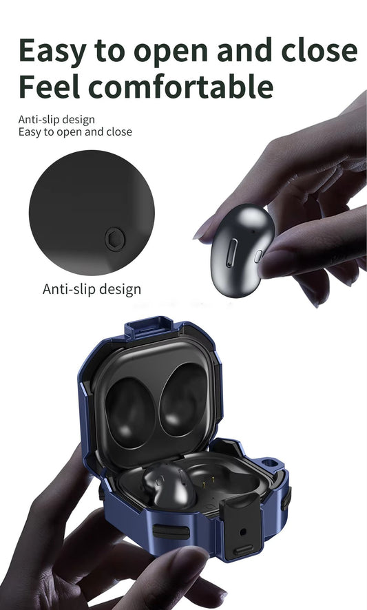 Valente Galaxy Buds Live Buds Pro robust hard case black switch lock lid carabiner