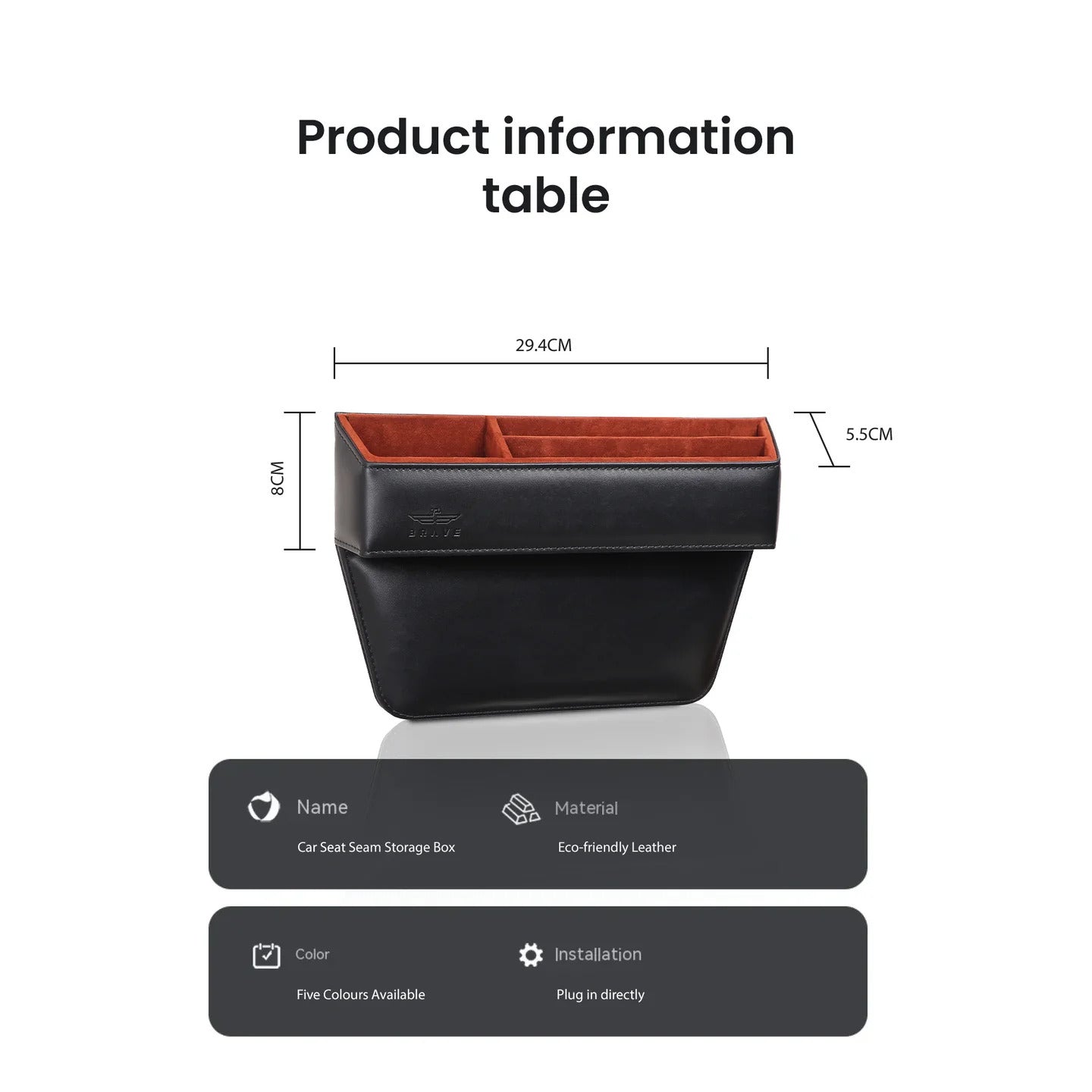 Valente Luxury Car Seat Gap Organizer - Leather Storage Box for Convenience and Style