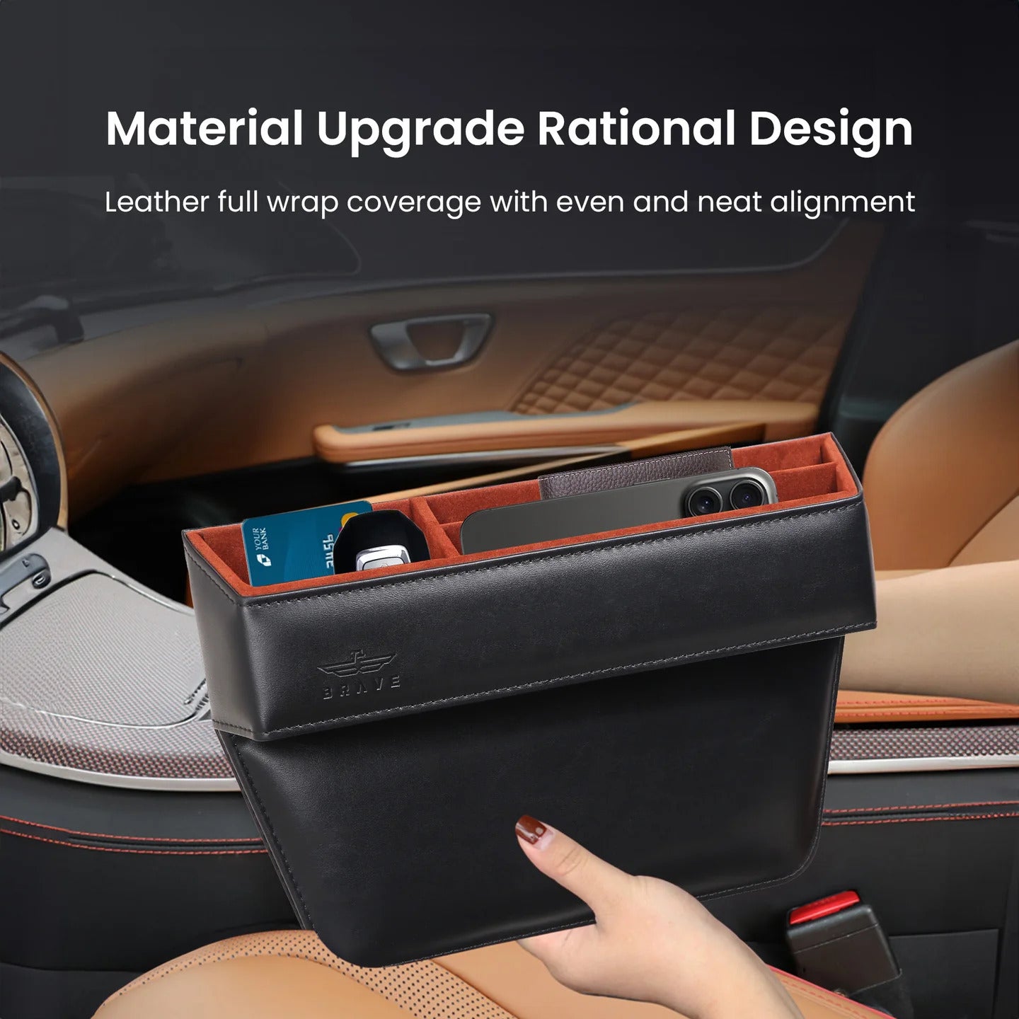 Valente Luxury Car Seat Gap Organizer - Leather Storage Box for Convenience and Style