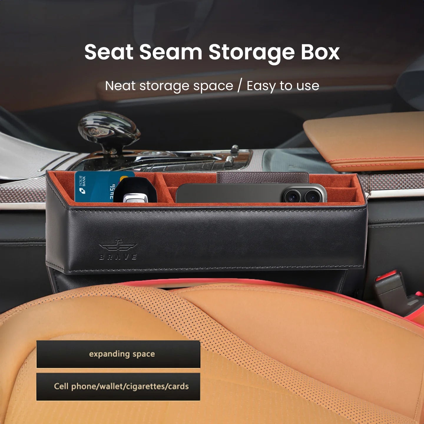 Valente Luxury Car Seat Gap Organizer - Leather Storage Box for Convenience and Style
