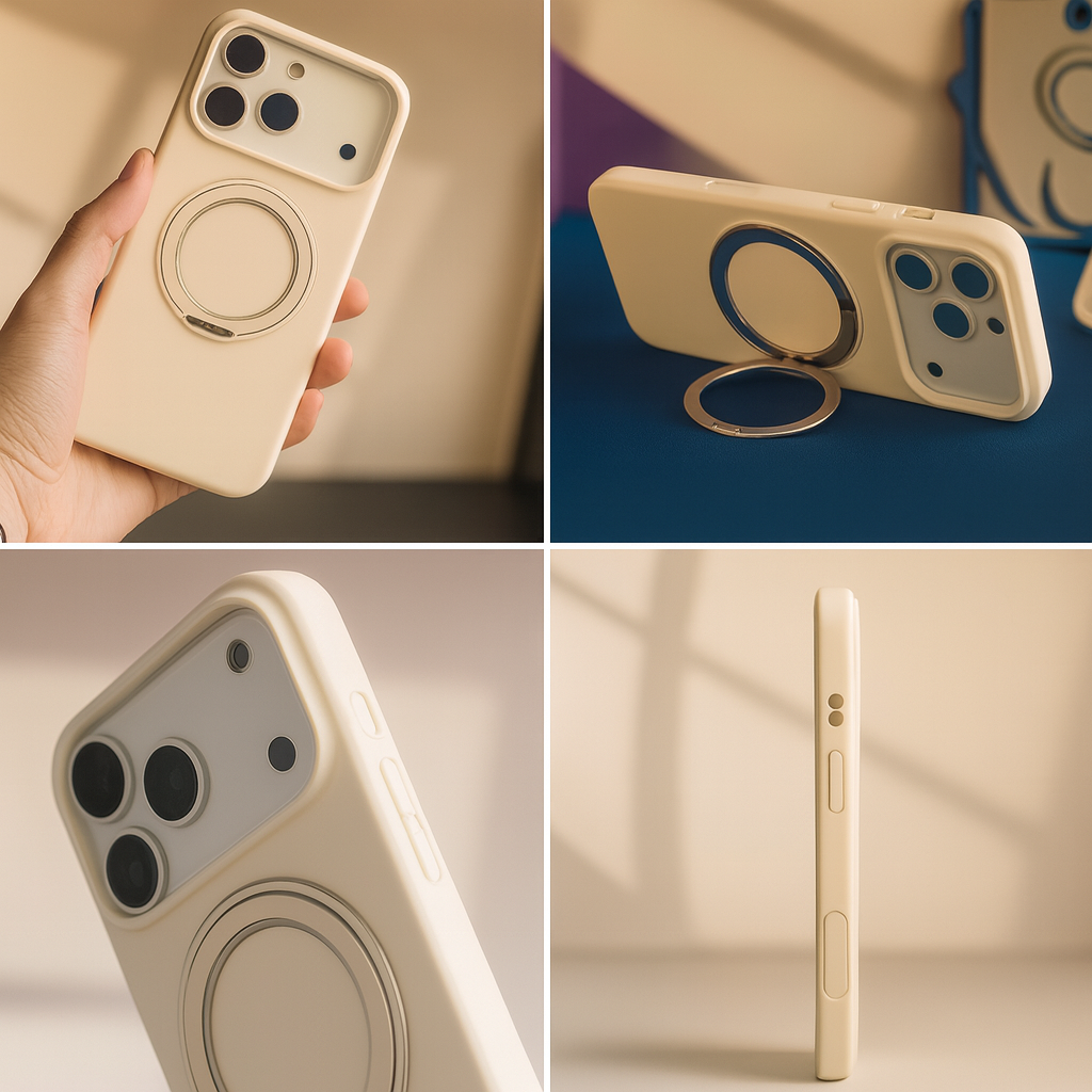 Valente Premium Soft Silicone Case Compatible with iPhone 17 Pro with Magnetic Ring Stand | Shockproof Slim Protective Back Cover