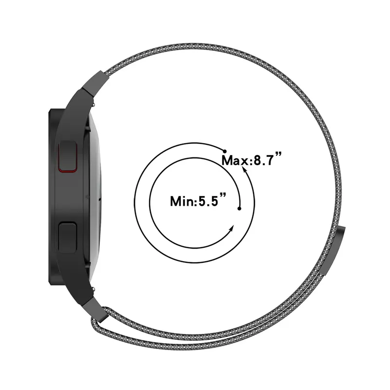Metallic mesh watch strap with magnetic clasp closure, compatible with Samsung Galaxy Watch 4/5/6 models.