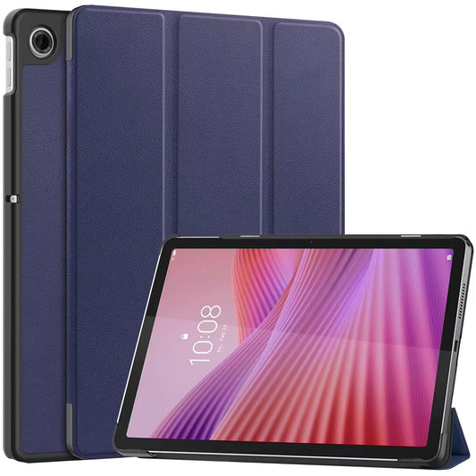 Valente Lenovo Tab Plus smart flip case navy blue stand typing angle view