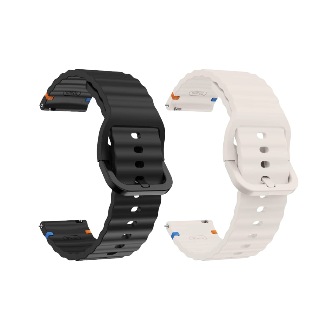 Valente Silicone 22mm Sport Strap Compatible with Noise Twist, Halo 2, Pulse 2 Pro, Macro, Fire-Boltt Phoenix Pro, Ninja Call Pro Max, Boult Trail Smart Watch (Pack of 2)
