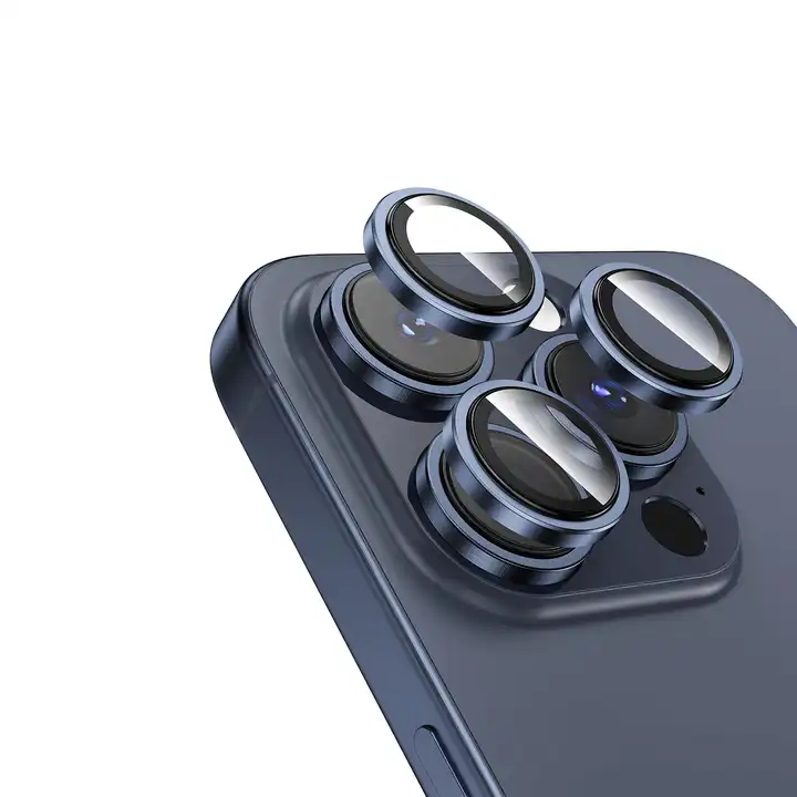 Protective camera lens rings for iPhone 15 Pro/Pro Max, designed to safeguard against scratches and impacts, priced at ₹99.