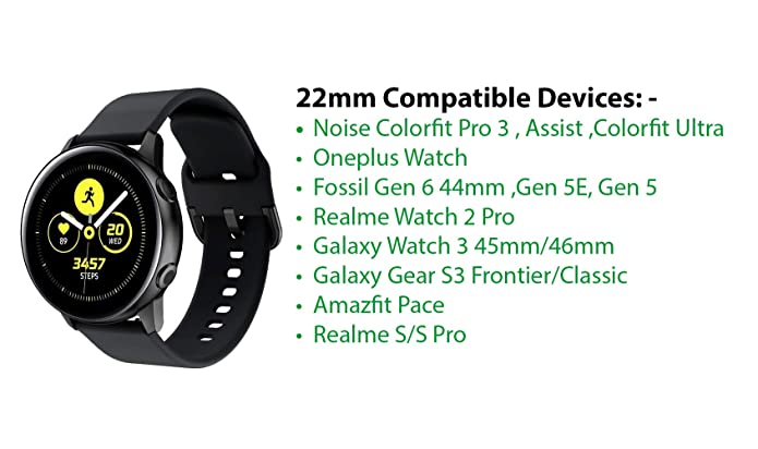 Valente Premium Silicone Buckle 22 mm Watch Strap Compatible with Noise Colorfit Pro 3,Assist,Colorfit Ultra,Oneplus Watch,Fossil Gen 5E 44mm, Gen 5(44mm),Realme Watch 2 Pro.