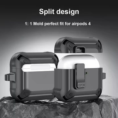 Valente Shockproof Case Compatible with AirPods 4 Eggshell – Rugged Protective Cover with Carabiner, Durable & Stylish Design