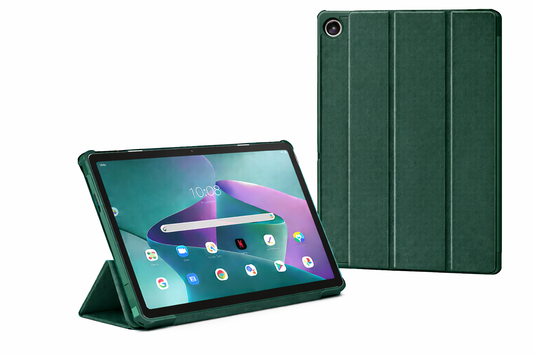 Valente Lenovo Tab Plus flip case green stand typing angle view multi-position