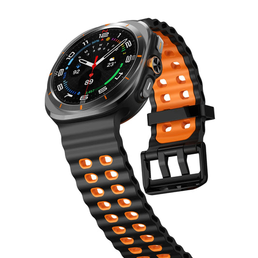 Valente Galaxy Watch Ultra sport band black and orange adjustable buckle closure