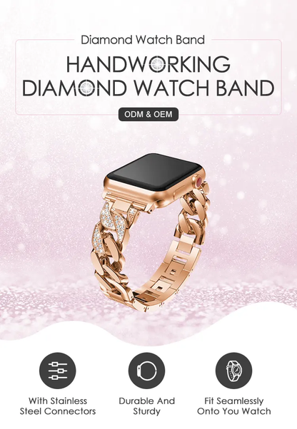 Valente Luxury Gold-Tone Diamond-Embedded Link Bracelet for Apple Watch 42/44/45/49mm
