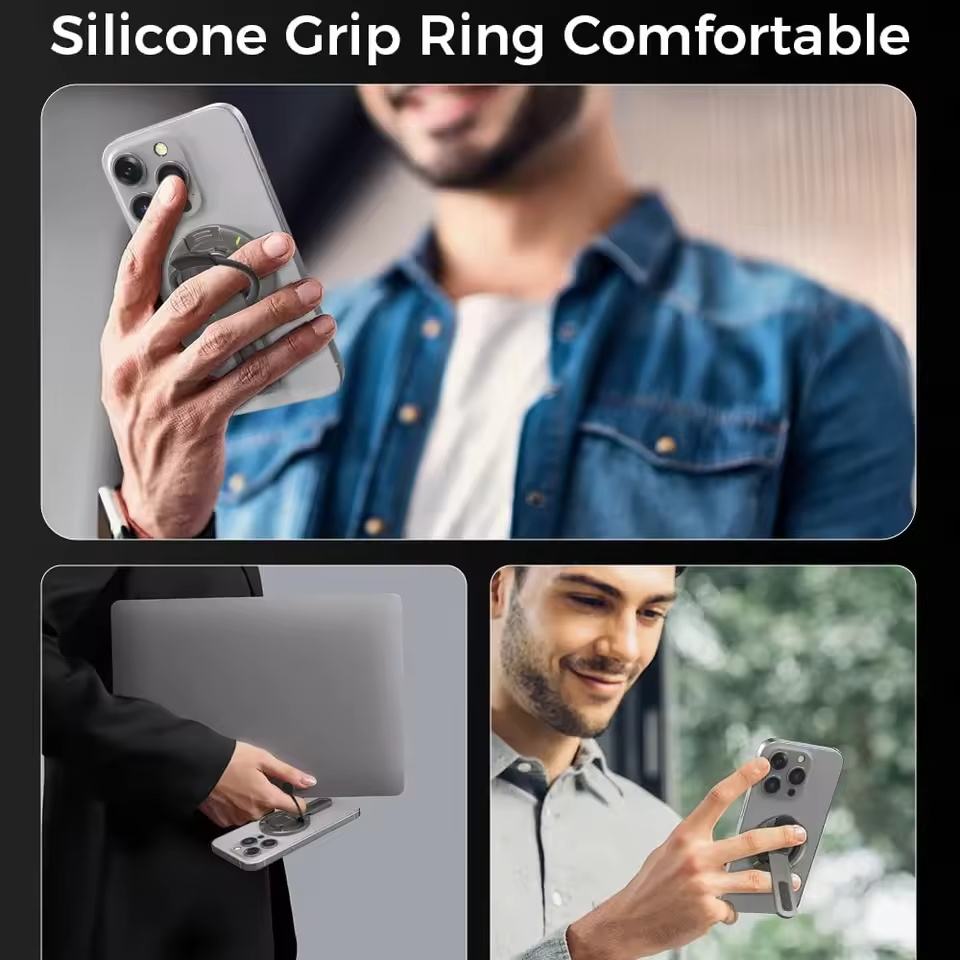 Valente Magnetic Phone Stand Compatible with MagSafe Devices | Foldable Magnetic Ring Holder | Adjustable Desktop & Handheld Mobile Stand