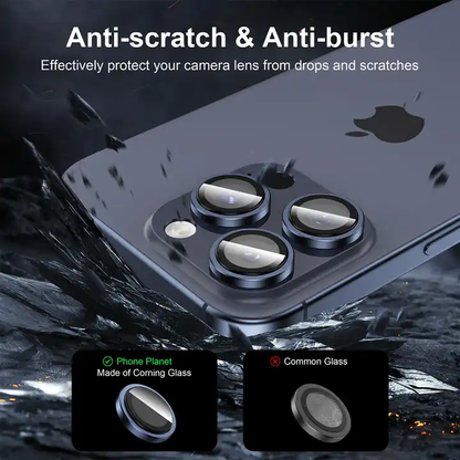 Protective camera lens rings for iPhone 15 Pro/Pro Max, designed to safeguard against scratches and impacts, priced at ₹99.