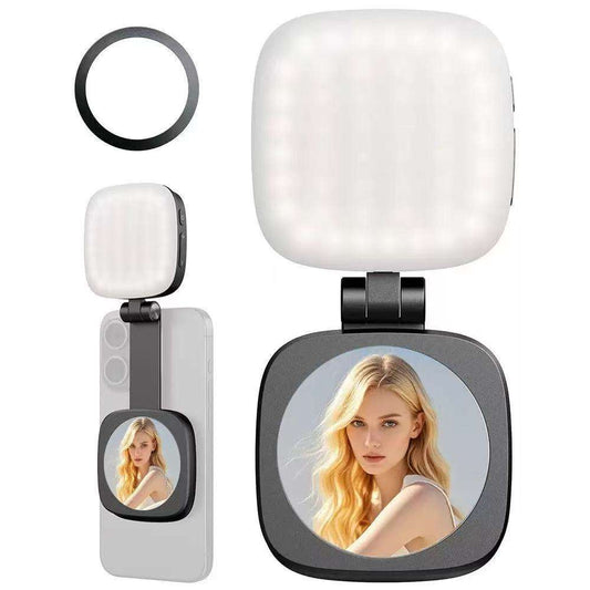 Valente MagSafe Compatible Magnetic Selfie Light | Rechargeable LED Fill Light with Built-in Mirror | Foldable Magnetic Phone Light for Video Calls, Selfies & Live Streaming
