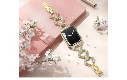 Valente Luxury Gold-Tone Diamond-Embedded Link Bracelet for Apple Watch 42/44/45/49mm