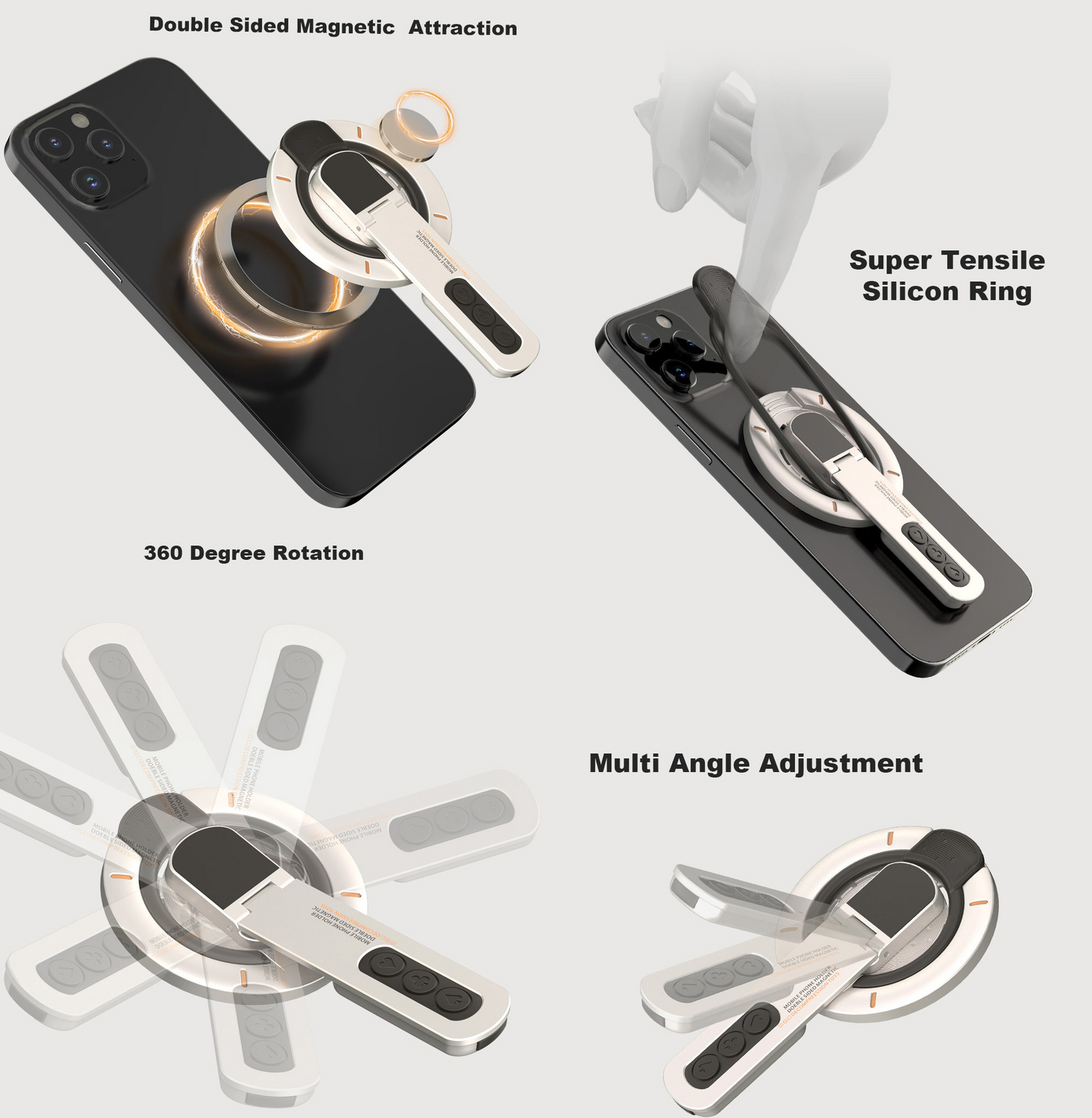 Valente Magnetic Phone Stand Compatible with MagSafe Devices | Foldable Magnetic Ring Holder | Adjustable Desktop & Handheld Mobile Stand