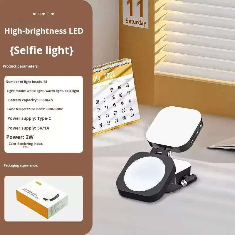 Valente MagSafe Compatible Magnetic Selfie Light | Rechargeable LED Fill Light with Built-in Mirror | Foldable Magnetic Phone Light for Video Calls, Selfies & Live Streaming