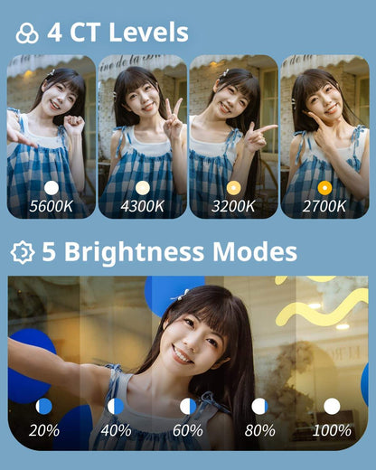 Valente MagSafe Compatible Magnetic Selfie Light | Rechargeable LED Fill Light with Built-in Mirror | Foldable Magnetic Phone Light for Video Calls, Selfies & Live Streaming