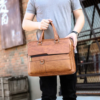 Valente Business PU Leather Multipocket Laptop Bag | Fits upto 14-inch laptop