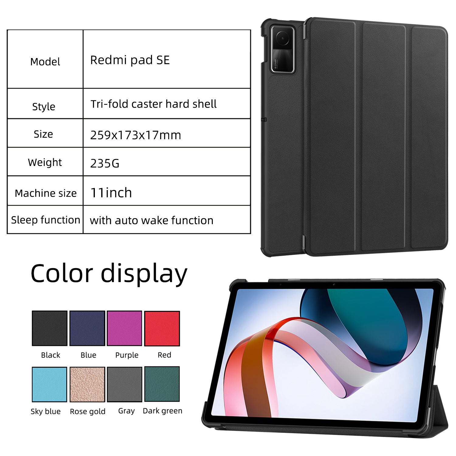 Valente Redmi Pad 2 flip case all colour options grey black pen slot stand