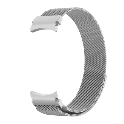 Metallic Silver mesh watch strap with magnetic clasp closure, compatible with Samsung Galaxy Watch 4/5/6 models.