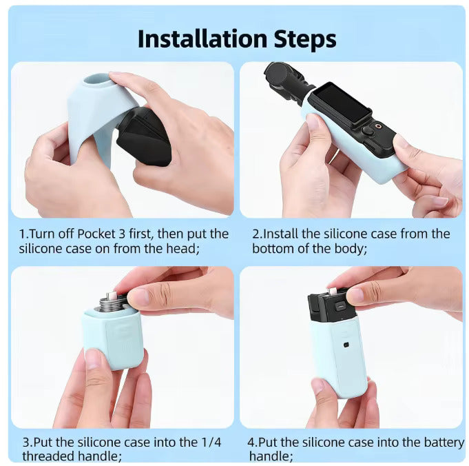 Valente Silicone Protective Cover Compatible with DJI Osmo Pocket 3 | Full Body Soft Case with Lens Cap & Lanyard Protection Kit