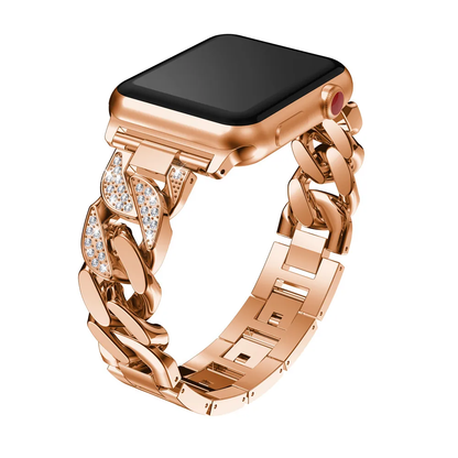 Valente Luxury Gold-Tone Diamond-Embedded Link Bracelet for Apple Watch 42/44/45/49mm