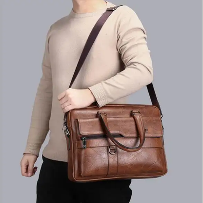 Valente Business PU Leather Multipocket Laptop Bag | Fits upto 14-inch laptop