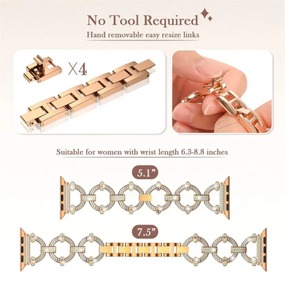 Valente Luxury Gold-Tone Diamond-Embedded Link Bracelet for Apple Watch 42/44/45/49mm