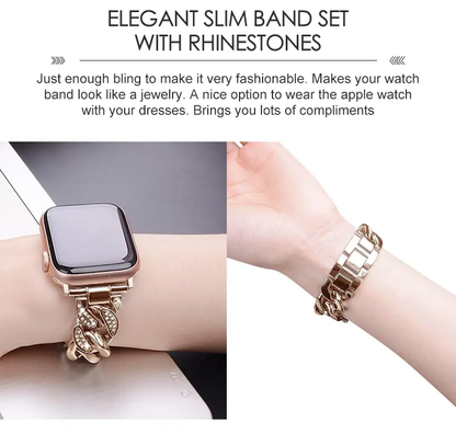 Valente Luxury Gold-Tone Diamond-Embedded Link Bracelet for Apple Watch 42/44/45/49mm