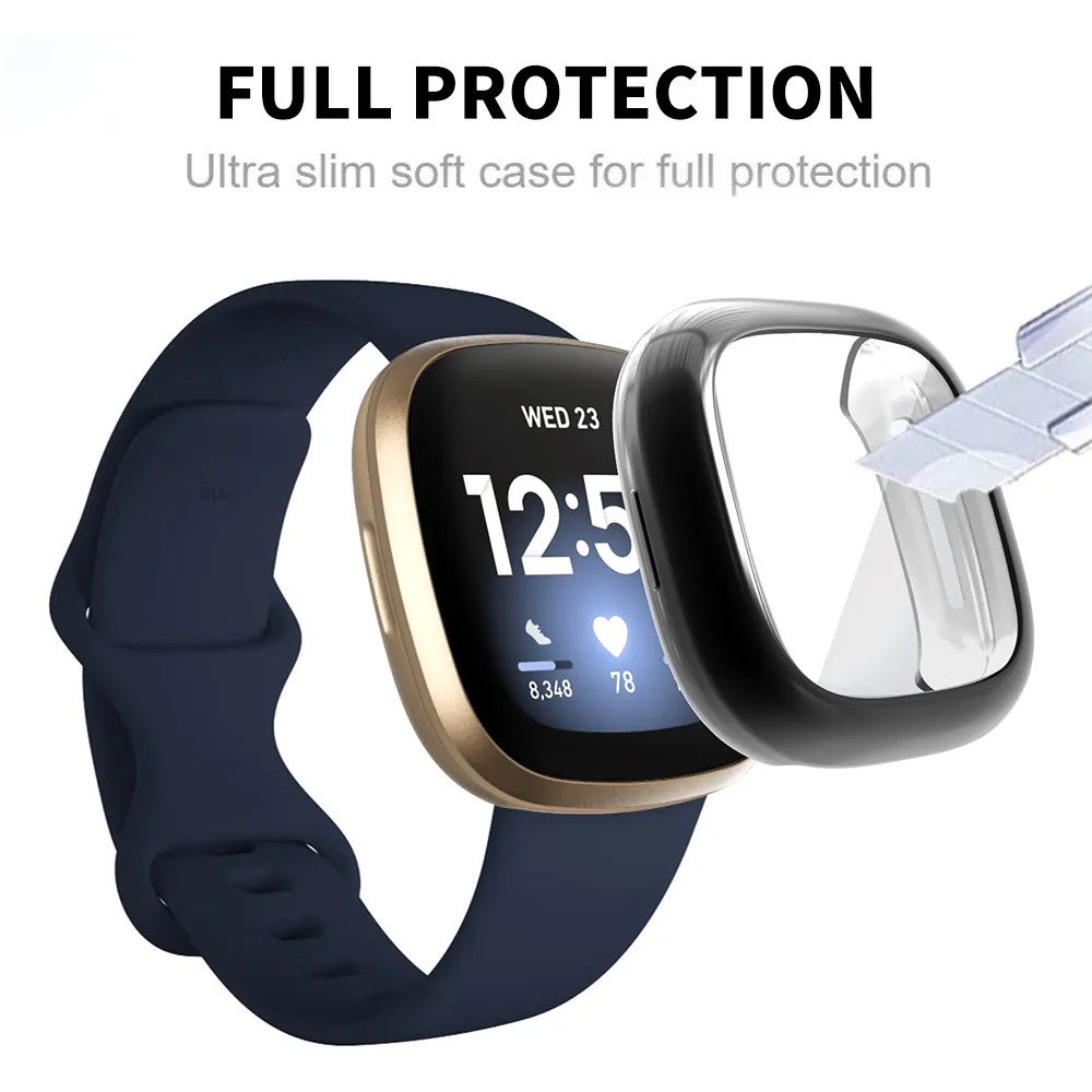 Valente Soft TPU Shockproof Screen & Body Protector Cases Compatible with Fitbit Versa 4/ Sense 2 Only