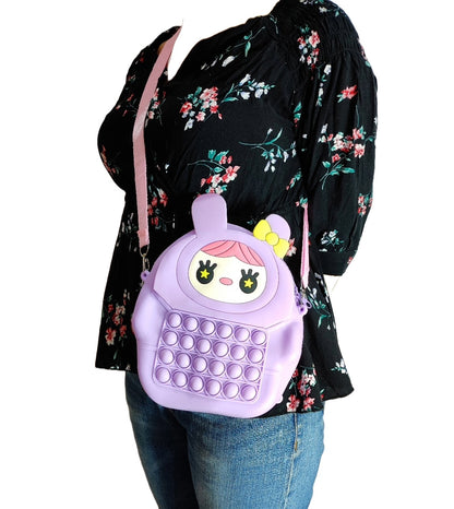 Valente Universal Cute Cartoon Silicone Zipper Purse Pouch/Side Shoulder Bag for Kids & Girls (25cm*21cm).