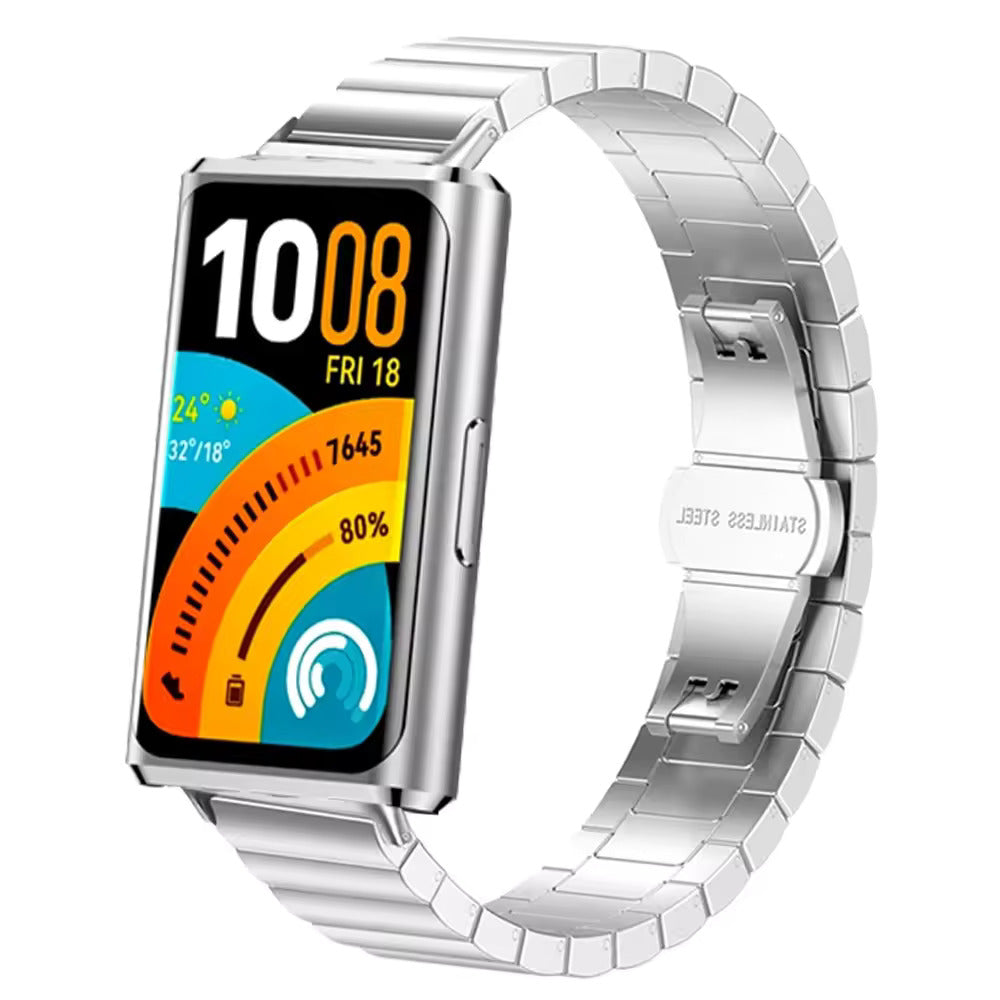 Valente Huawei Band 11 10 stainless steel strap silver butterfly clasp view