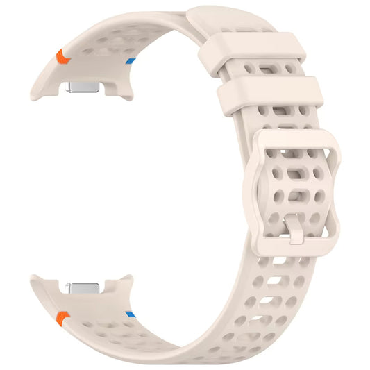 White watch strap with holes on a white background