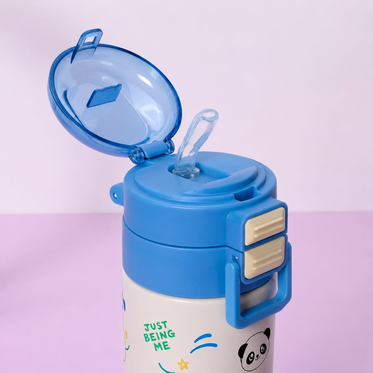 Valente 600ml Double Drink Stainless Steel Thermos Water Bottle for Kids, Double Drinking Lid, Portable Insulated Metal Water Cup, Leak Resistant Flask, Suitable for Boys and Girls, School, Travel & Daily Use