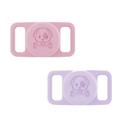 Valente AirTag dog collar holder pack of 2 purple and pink pair anti-rattle silicone