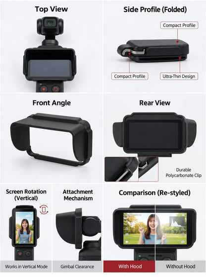 Valente Screen Sun Hood Compatible with DJI Osmo Pocket 3/4, Camera Display Sunshade Cover, Anti-Glare Screen Protector Hood for Outdoor Photography and Video Shooting