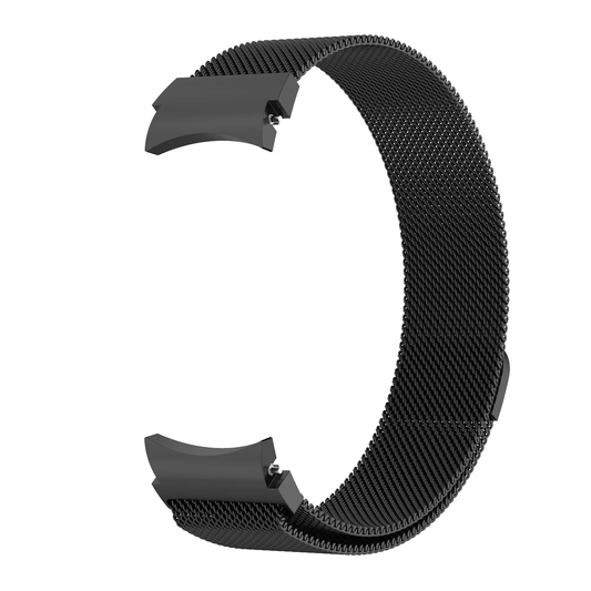 Metallic Black mesh watch strap with magnetic clasp closure, compatible with Samsung Galaxy Watch 4/5/6 models.