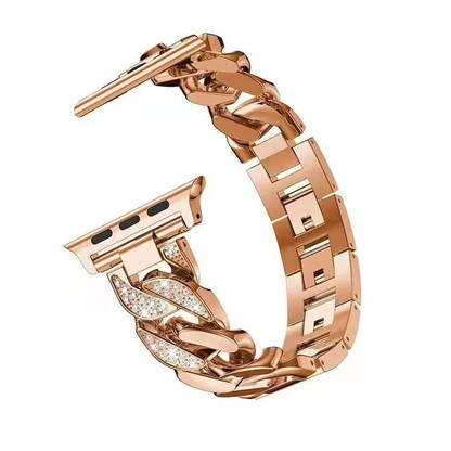 Valente Luxury Gold-Tone Diamond-Embedded Link Bracelet for Apple Watch 42/44/45/49mm