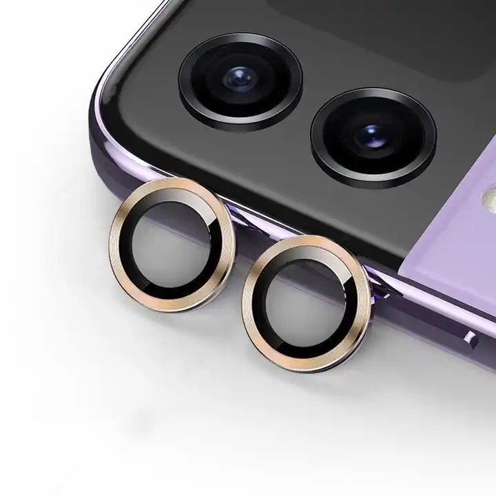 Samsung Galaxy Z Flip 4 camera lens protected by a sleek, gold protective ring, available for ₹99, ensuring lens safety without sacrificing style.
