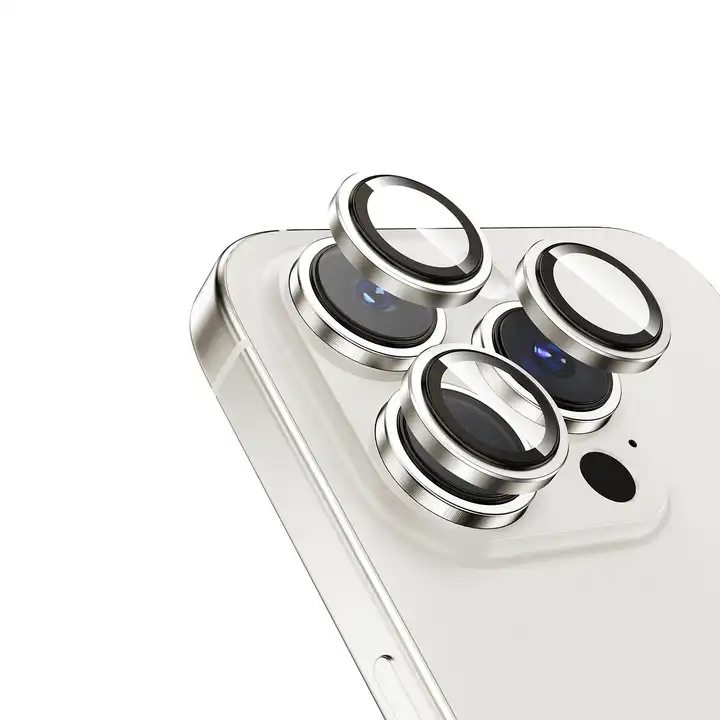 Protective camera lens rings for iPhone 15 Pro/Pro Max, designed to safeguard against scratches and impacts, priced at ₹99.