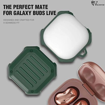 Valente Rugged Armor Carbon Protective Case with Carabiner for Samsung Galaxy Buds Live (2020) , Buds Pro (2021) , Buds2 (2021)