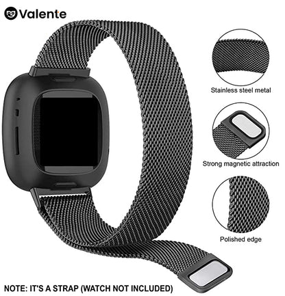 Valente Stainless Chain Mesh Watch Strap Compatible with Fitbit Versa 3 & Versa Sense only