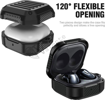 Valente Rugged Armor Carbon Protective Case with Carabiner for Samsung Galaxy Buds Live (2020) , Buds Pro (2021) , Buds2 (2021)
