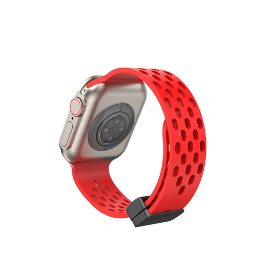 Valente Fire-Boltt breathable strap red perforated silicone snap closure